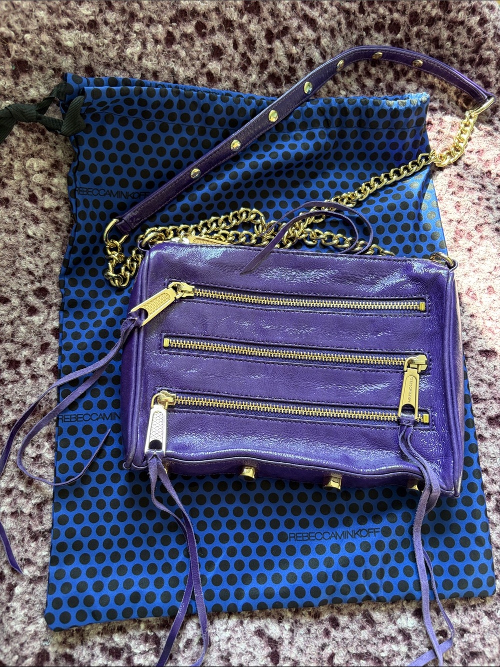 Rebecca Minkoff Purple Leather Mini MAC 5 Zip Crossbody